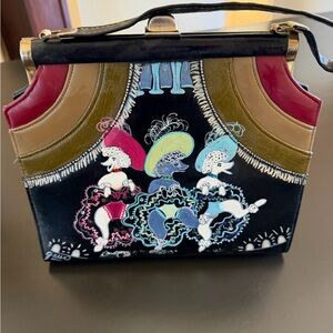 Black Can-Can Motif Vintage-Style Clutch with Multicolor Accents